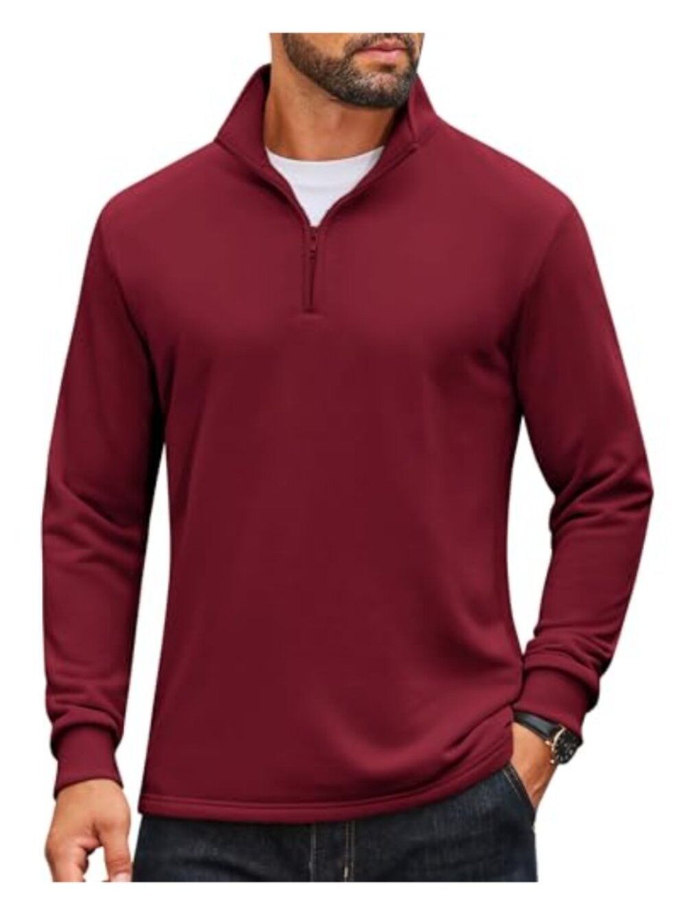 Men's Quarter Zip Pullover Sweatshirt Mock Neck Quilted Lightweight